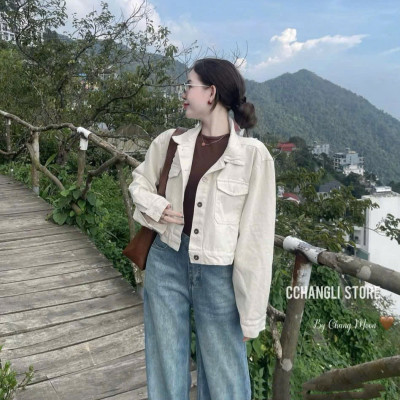 Áo Khoác Jean Nữ Màu Trắng Dáng Basic Dễ Phối