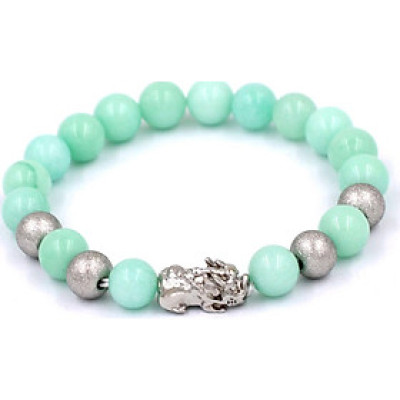 Chuỗi đeo tay đá ngọc bích xanh 8 ly - cẩn Tỳ Hưu inox bạc VNBXTHTB8 - hợp mệnh Mộc, mệnh Hỏa