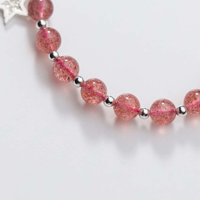 Vòng tay bạc đá thạch anh dâu charm trăng sao mệnh hỏa, thổ - Ngọc Quý Gemstones