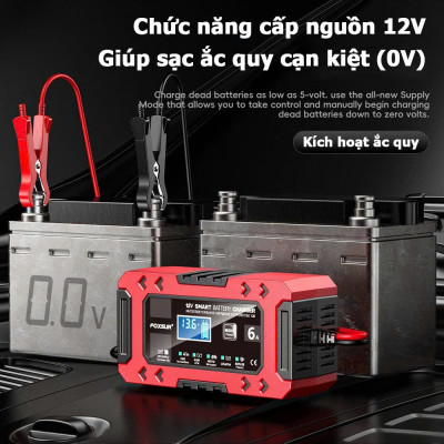 Bộ Sạc Ắc Quy FOXSUR 12V Hàng Nhật – Sạc Thông Minh 10 Giai Đoạn, Khử Sunfat, Tự Động Ngắt Cho Ắc Quy 4AH - 120AH