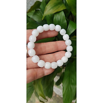 Vòng Tay Nữ Đá Ngọc Hoà Điền TRẮNG bầu Tự Nhiên Size 9li5 đẹp Màu Trắng sáng Nữ mệnh Kim Thủy Mang năng lượng tích cực may mắn tài lộc tốt công việc đeo đẹp xinh tay ạ