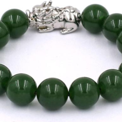 Chuỗi đeo tay thạch anh xanh rêu 12 ly - cẩn Tỳ Hưu inox VTAXRTHT12 - hợp mệnh Hỏa, mệnh Mộc