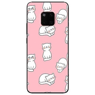 Ốp lưng dành cho Huawei 5t - Mate 20 - Mate 20 Pro mẫu Mèo Trắng Nền Hồng
