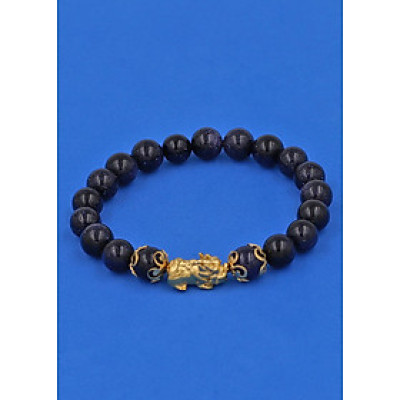 Chuỗi đeo tay Đá Lam Sa 8 ly - cẩn Tỳ Hưu Phong Thủy inox vàng VLSTHHKV8