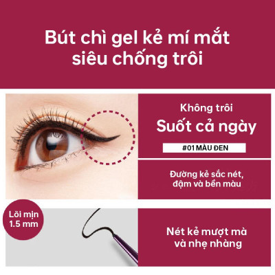 Bút Chì Gel Kẻ Mí Mắt Siêu Chống Trôi Dạng Xoay Kissme Heroine Make #01 #02