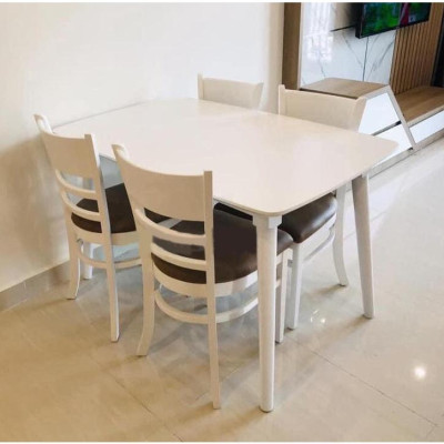 Bộ bàn ăn cabin trắng 1m2 + 4 ghế cabin  Thương hiệu Nội Thất Bình Long 