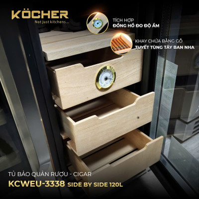 TỦ BẢO QUẢN RƯỢU - CIGAR KCWEU-3338 (SIDE BY SIDE 120L). Hàng chính hãng