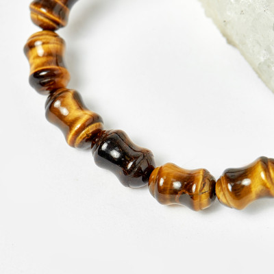 Vòng thạch anh mắt hổ đốt trúc hạt 12.5x8mm mệnh thổ, kim - Ngọc Quý Gemstones