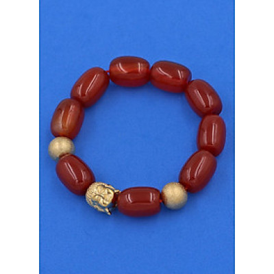 Vòng tay Lu Thống Thạch Anh Đỏ - Vòng tay Phật A Di Đà inox vàng VTAOBNLVHB14 - hợp mệnh Hỏa, mệnh Thổ - Vòng đeo tay size lớn