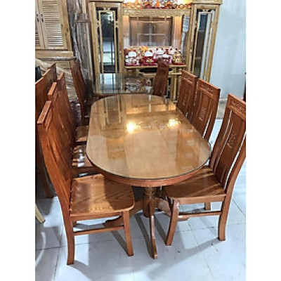 Bộ bàn ghế ăn bầu dục gỗ sồi màu cánh dán