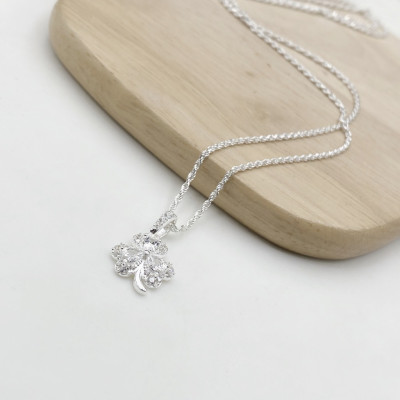 Dây Chuyền Bạc 925 Cỏ 3 Lá Đính Đá Nhân Tạo Cao Cấp Bạc Hiểu Minh DMD531