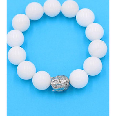 Chuỗi tay san hô trắng 14 ly - cẩn hạt Như Lai trắng VSHTNLT14 - hợp mệnh Kim, mệnh Thủy