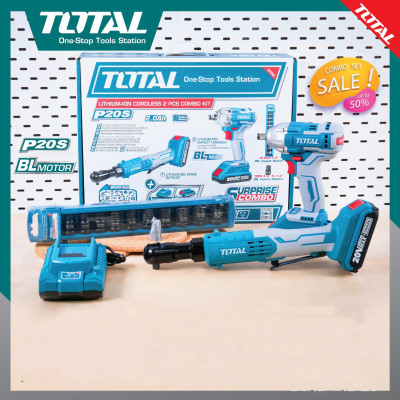 BỘ COMBO MÁY SIẾT BULOONG TIWLI2038  & TDRLI206015 DÙNG PIN 20V (2 pin 20V -2.0Ah + sạc) TOTAL TOSLI23043 - HÀNG CHÍNH HÃNG
