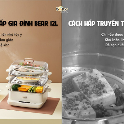 Nồi hấp điện BEAR 3 tầng 12L công suất 800W (EFS-4H27E / DZG-CA2G2)