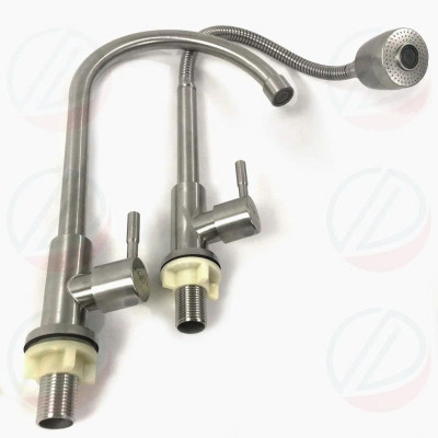 Vòi Bếp Vòi Rửa Chén Bát Nước Lạnh Xoay 360 - Chất liệu Inox mờ dùng cho ống phi 21