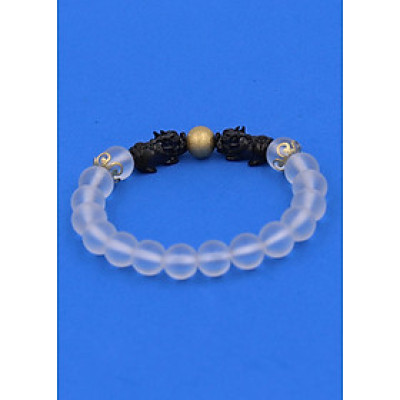 Chuỗi hạt đeo tay Thạch Anh Trắng Mờ size 8 ly, 10 ly, 12 ly - Vòng tay Tỳ Hưu Đôi inox đen VTATMTHHEV8 - hợp mệnh Kim, mệnh Thủy