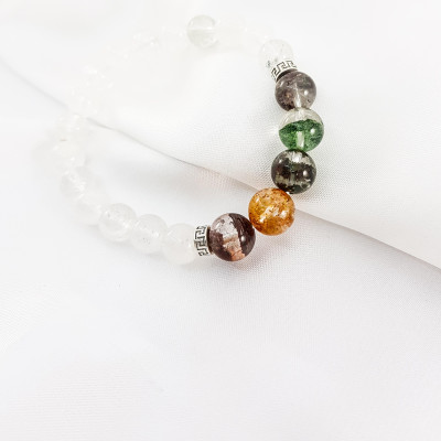 Vòng tay mệnh thổ, kim đá thạch anh ưu linh trắng mix đá ưu linh ngủ sắc LAT.127