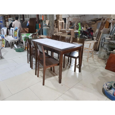 Bàn ăn mặt đá 6 ghế chân choãi gỗ sồi nga