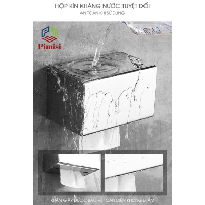Hộp đựng giấy vệ sinh dán tường inox 304 Pimisi PR-042V dùng để treo - kệ - móc lô giấy vệ sinh có nắp đậy kín chống nước trong phòng tắm dán tường bằng keo kèm theo không cần khoan | Hàng chính hãng