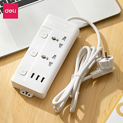 Ổ Cắm Điện Đa Năng  Có Công Tắc Chống Giật Chống Cháy Chất Lượng Cao Deli - Hàng Chính Hãng - ET407 408 409
