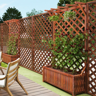 Kệ gỗ vách ngăn trồng hoa cây cảnh gỗ Thông Newzeland nhập khẩu trang trí nhà cửa sân vườn, decor quán cafe phong cách vintage cổ điển