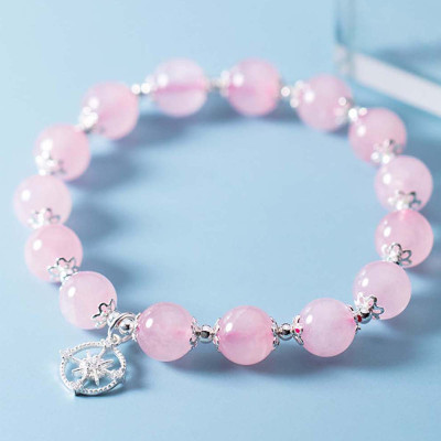 Vòng tay đá thạch anh hồng phối charm bánh xe mệnh hỏa, thổ - Ngọc Quý Gemstones