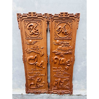 TRANH Cặp câu đối khắc chữ cha mẹ gỗ hương đá kt 30×97×3.5cm