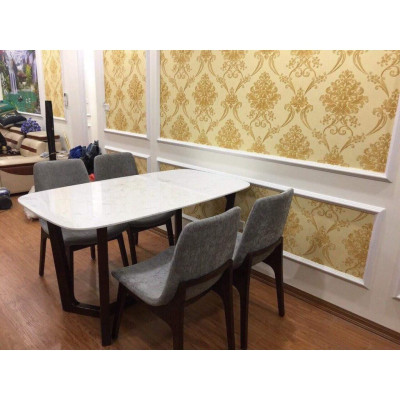 Bộ bàn ăn ventura mặt đá màu nâu 1m4 + 4 ghế màu nâu  Thương hiệu Nội Thất Bình Long 