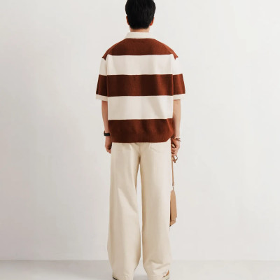 Áo polo dệt kim tay ngắn nam kẻ sọc. Loose - ROUTINE 10F25KNI008