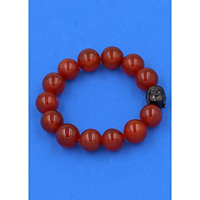 Vòng đeo tay mã não đỏ 14 ly cẩn hạt Phật A Di Đà inox đen VMNONLE14 - hợp mệnh Hỏa, mệnh Thổ