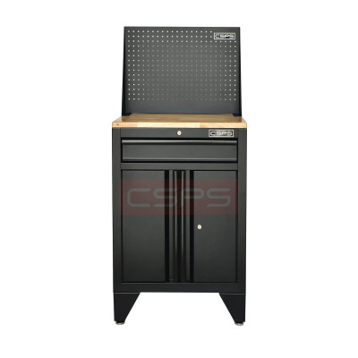 Tủ dụng cụ CSPS 61cm- 01 hộc kéo màu đen chân tủ có ván gỗ kèm vách lưới