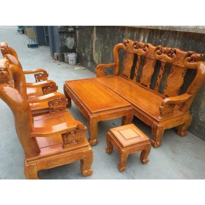bộ bàn ghế minh quốc đào gỗ xà cừ tay 10