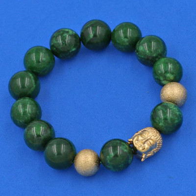 Chuỗi đeo tay Cẩm Thạch Sơn Thủy 14 ly - Vòng tay Phật A Di Đà hạt inox VCTDNNLVHB14 - hợp mệnh Mộc, mệnh Hỏa - Vòng đeo tay size lớn