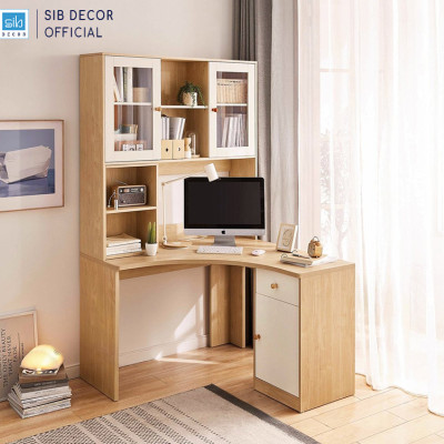 Bàn Gỗ Góc Tường Chữ L Phối Kệ Sách Hiện Đại Thương Hiệu SIB Decor BLV95