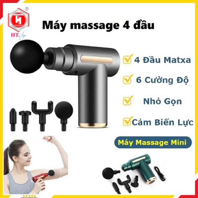 Máy Massage Cầm Tay, Súng Massage Cầm Tay Đa Năng Với 4 Đầu Massage, 6 Chế Độ, Màu Ngẫu Nhiên - Hàng Nhập Khẩu