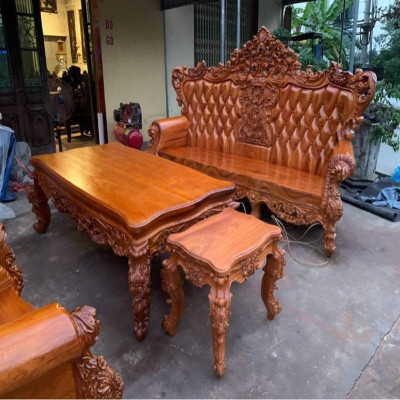 Bộ Bàn Ghế Hoàng Gia 6 Món Vách Trám Gỗ Gõ Đỏ