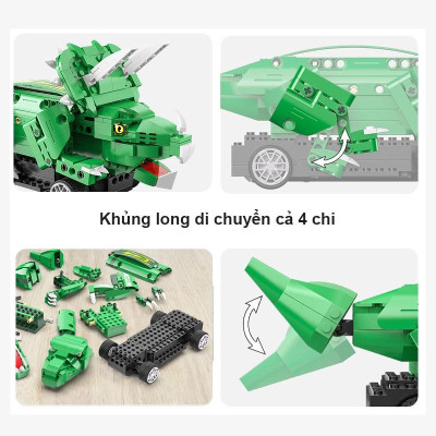 Đồ chơi lắp ráp điều khiển Robot khủng long , đồ chơi xếp hình khủng long cho bé có sừng - CADA C59002W (điều khiển pin ngoài)