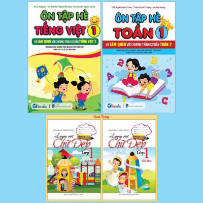 Sách - Bộ Sách Ôn Tập Hè Tiếng Việt 1 + Ôn Tập Hè Toán 1 (Bộ 2 Cuốn) - Tặng Kèm Sách Luyện Viết Chữ Đẹp Lớp 1 - Tập 1 + Tập 2