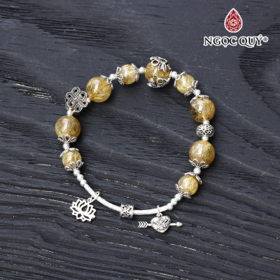 Vòng thạch anh tóc vàng phối lu thống charm bạc hạt 8mm mệnh thủy, kim - Ngọc Quý Gemstones