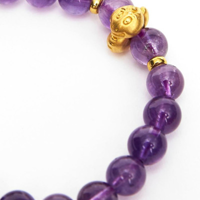 Vòng tay đá thạch anh tím charm tuổi tỵ bạc mạ vàng 24K 8mm mệnh hỏa, thổ - Ngọc Quý Gemstones