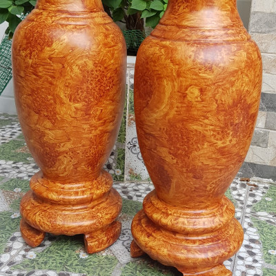 Cặp Bình Gỗ nu gõ hay gõ vẽ nu cao tròn đều đẹp cao 60cm x đk 20cm ý nghĩa bình an , phú quý Anh Chị trưng phòng khách nhà, công ty, bàn thờ thần tài to đẹp ạ