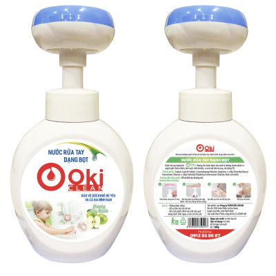Nước Rửa Tay Tạo Bọt Cho Bé & GĐ Hình Bông Hoa, Hình Chân Gấu Dễ Thương OKi Clean Hương Táo Xanh 