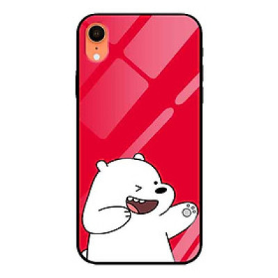 Ốp lưng kính cường lực cho iPhone Xr Nền Gấu Trắng Nền Đỏ - Hàng Chính Hãng