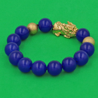 Vòng đeo tay Thạch Anh Tím 12 ly - cẩn Tỳ Hưu Phong Thủy inox vàng VTAITHHBV12 - hợp mệnh Hỏa, mệnh Thổ