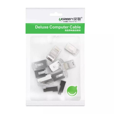 Ugreen UG50248NW111TK 100pcs Đầu bấm mạng RJ45 chuẩn Cat6 + Cat6e bọc inox chống nhiễu - HÀNG CHÍNH HÃNG