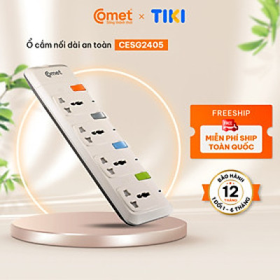 Ổ cắm nối dài Comet CESG2405 dây dài 5m, 4 lỗ 3 chấu, 4 công tắc, có nắp che lỗ cắm an toàn