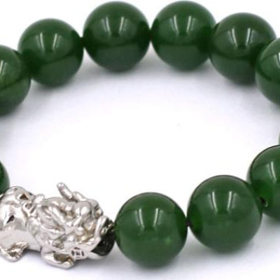 Chuỗi đeo tay thạch anh xanh rêu 12 ly - cẩn Tỳ Hưu inox VTAXRTHT12 - hợp mệnh Hỏa, mệnh Mộc