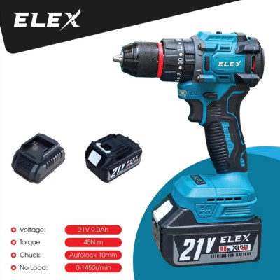 Máy khoan pin ELEX 21 xanh 3 chức năng có búa - Lõi Đồng Có Búa Khoan tường - Bắt Vít Tiện Lợi - Pin Chuẩn 10 Cell