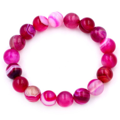 [Mệnh Hỏa, Thổ] Vòng Tay Chuỗi Hạt Đá Mã Não Hồng Sọc 10 Ly 18 Hạt