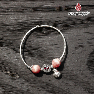 Vòng bạc phối đá thiên nhiên 8mm charm túi tiền mệnh hỏa, mộc - Ngọc Quý Gemstones